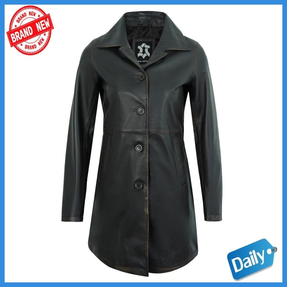 Real Lambskin Leather Car Coat Long Jacket Women's Blazer Style